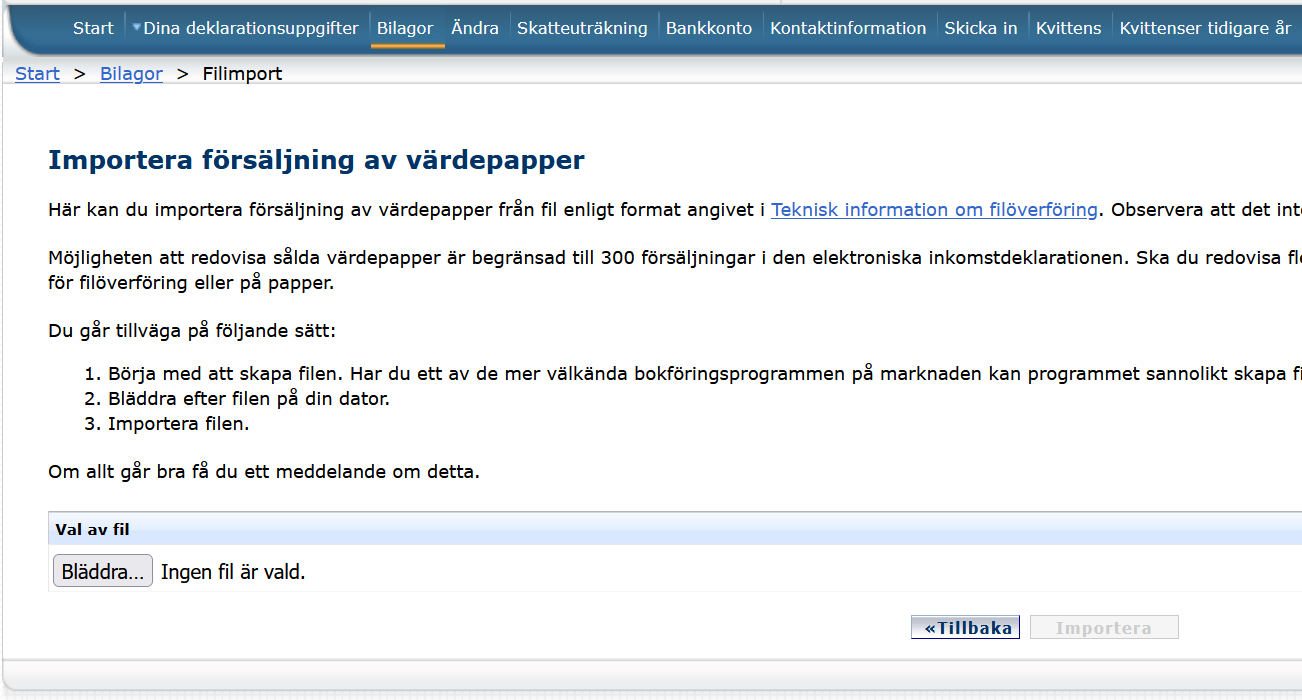 Ladda upp SRU-filen / blanketter